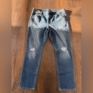 Old Navy High-Rise Power Slim Straight Jeans Size 16 Distressed Medium Wash NWOT